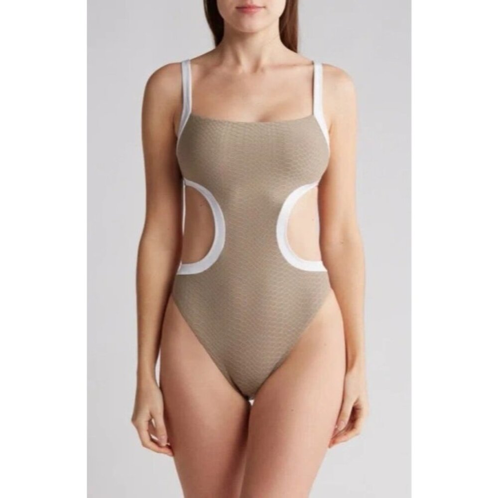 NWOT Sanctuary Women's Snakeskin-Print Cut-Out Monokini One piece swimsuit size